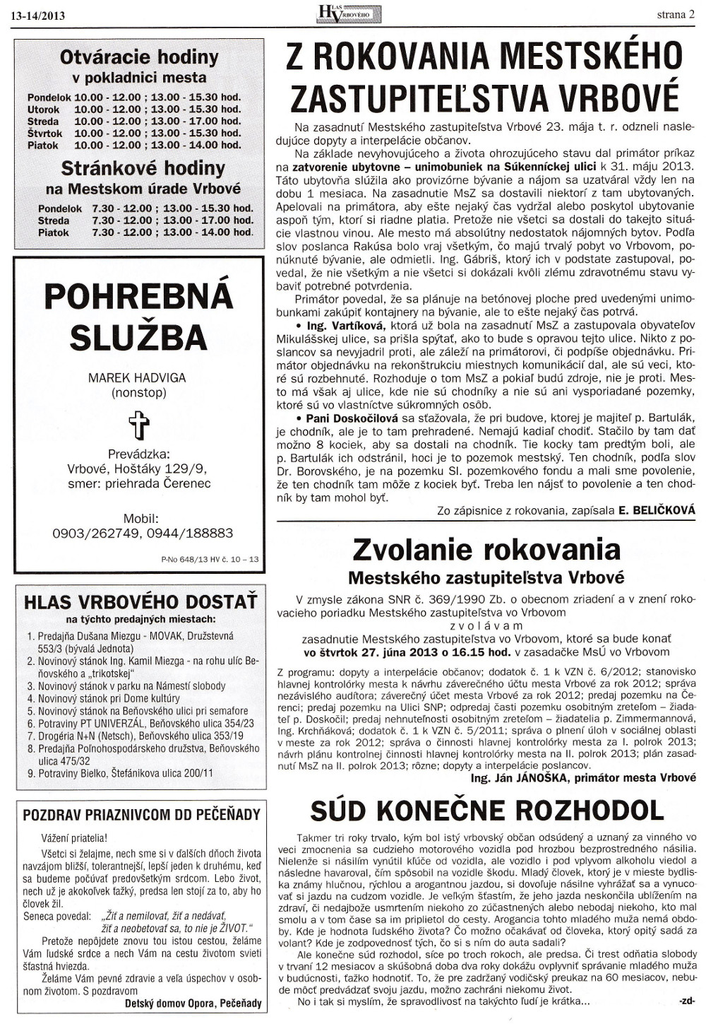 Hlas Vrbového 14/2013, strana 2