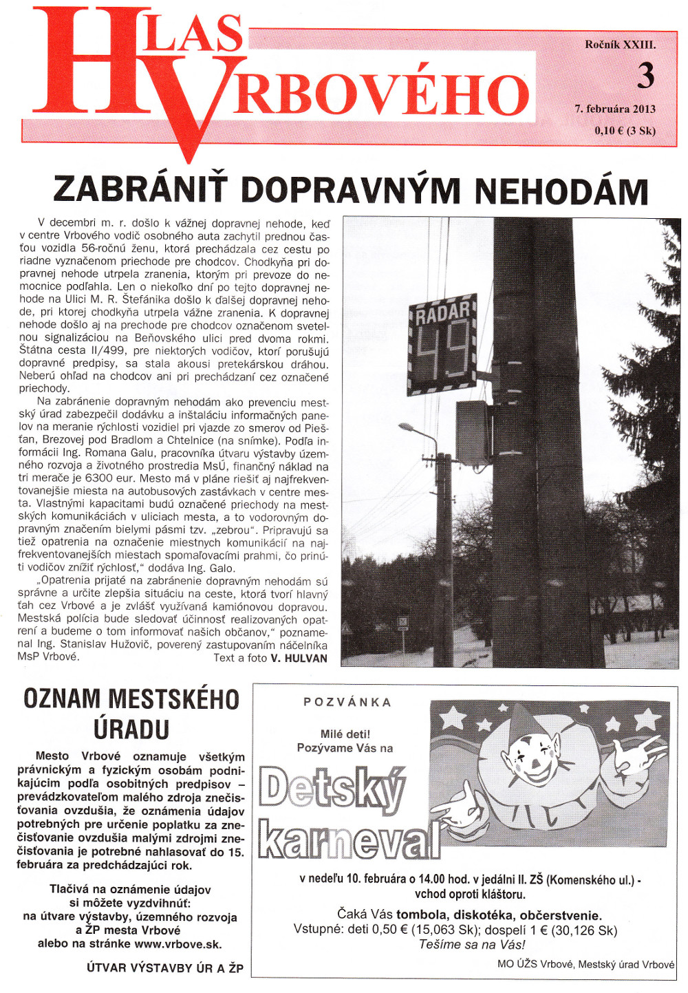 Hlas Vrbového 03/2013, strana 1