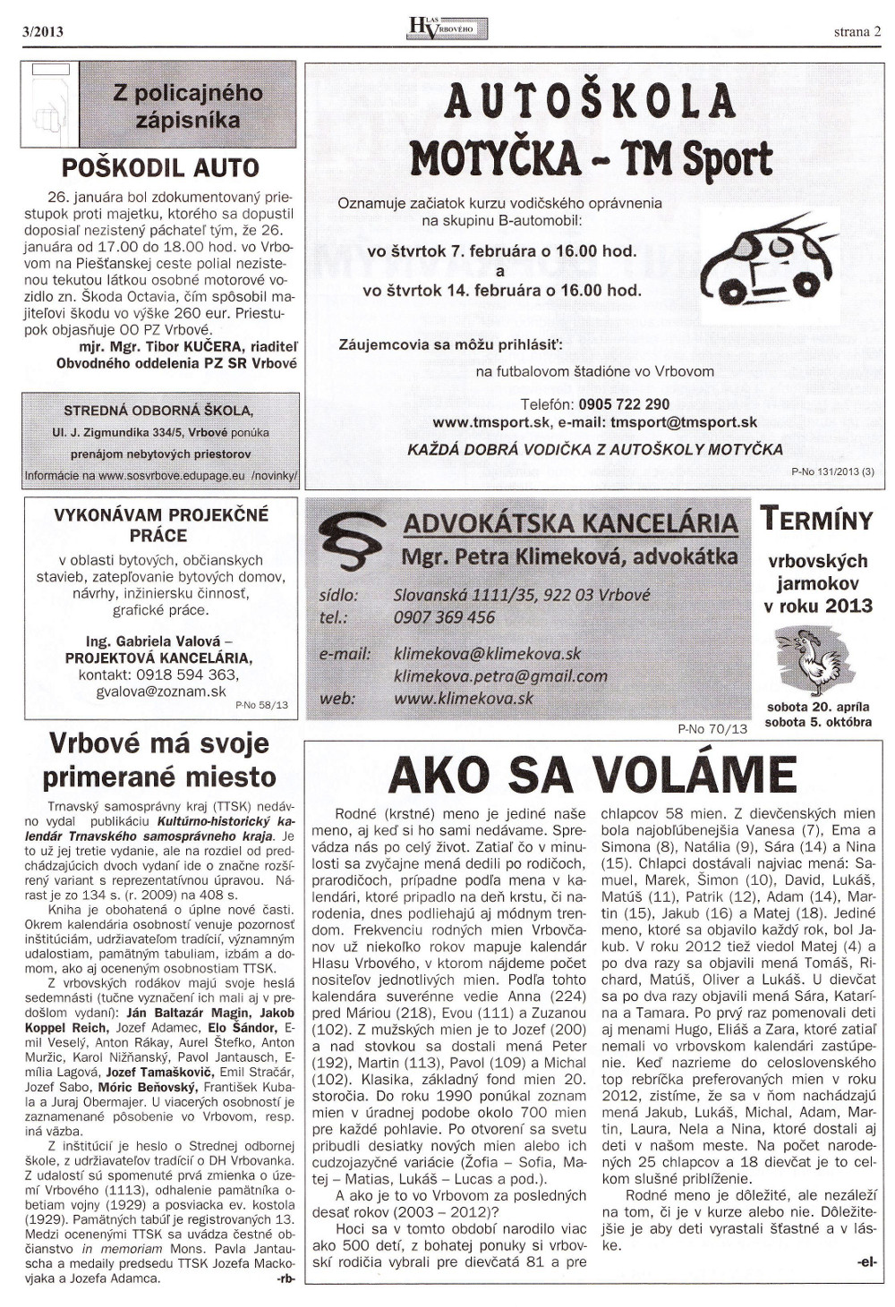 Hlas Vrbového 03/2013, strana 2